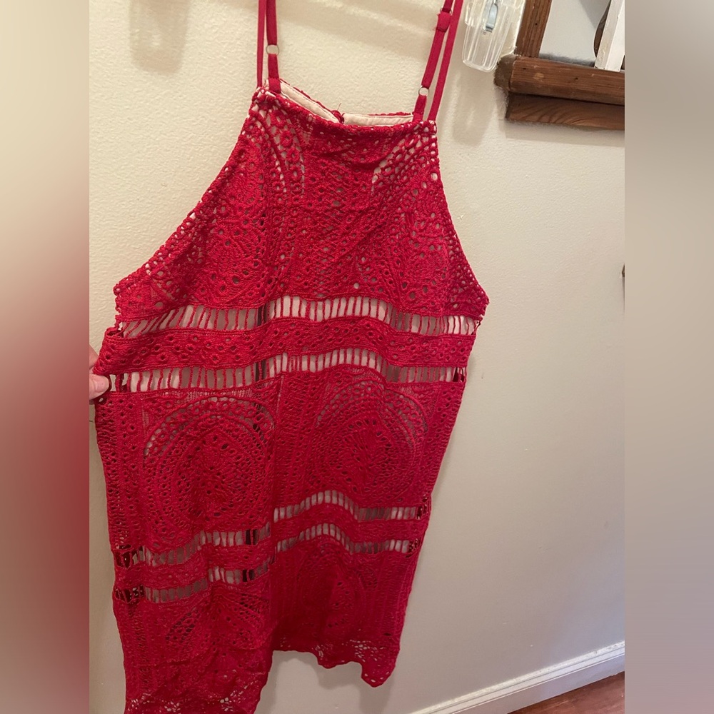 Like New! Beautiful Francesca's Collection Red Crochet Dress Size S